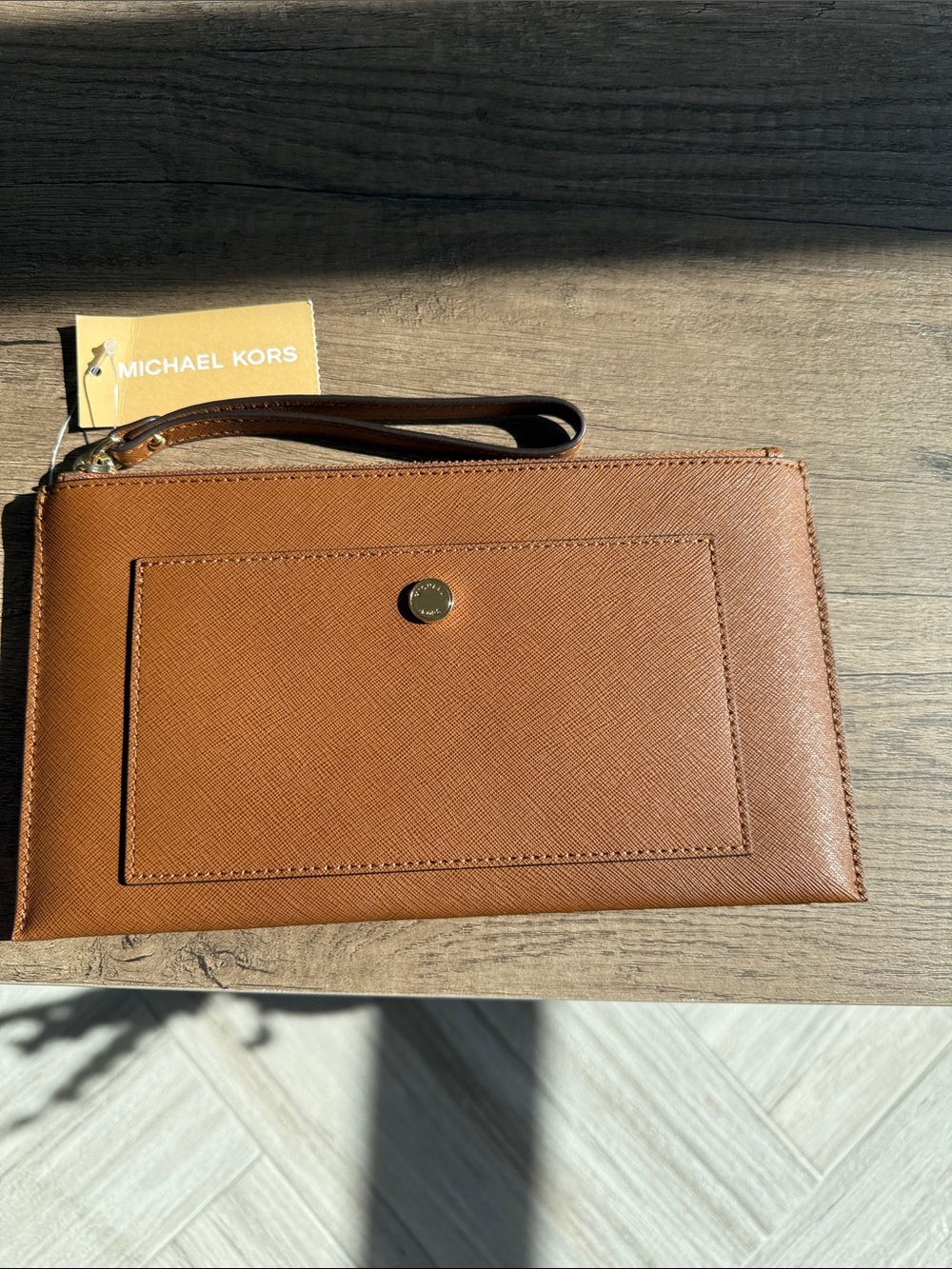 Michael Kors Caramel Brown Saffiano Leather Wristlet